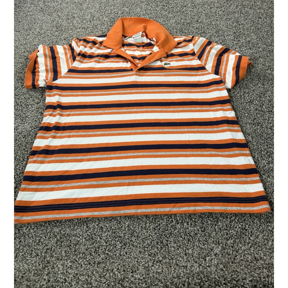 Lacoste Short Sleeve Polo Shirt Men's Size 7 2XL Orange Striped Preppy